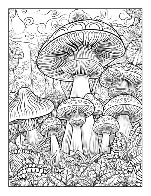 Trippy Mushroom Coloring Page 05