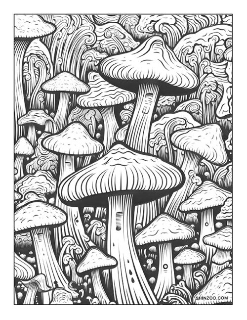 Trippy Mushroom Coloring Page 06