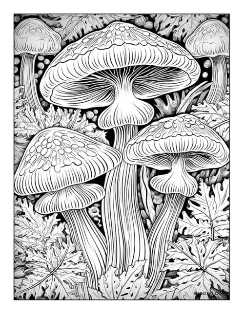 Trippy Mushroom Coloring Page 09