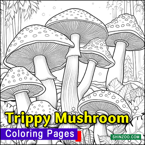 Trippy Mushroom Forest Coloring Pages for Adults