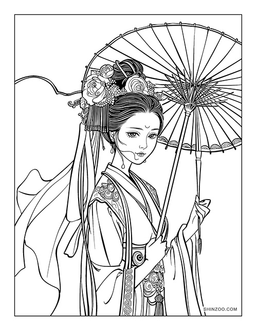 Ancient Chinese Princess Coloring Page 01