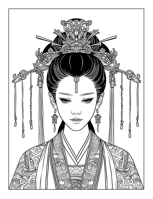 Ancient Chinese Princess Coloring Page 02