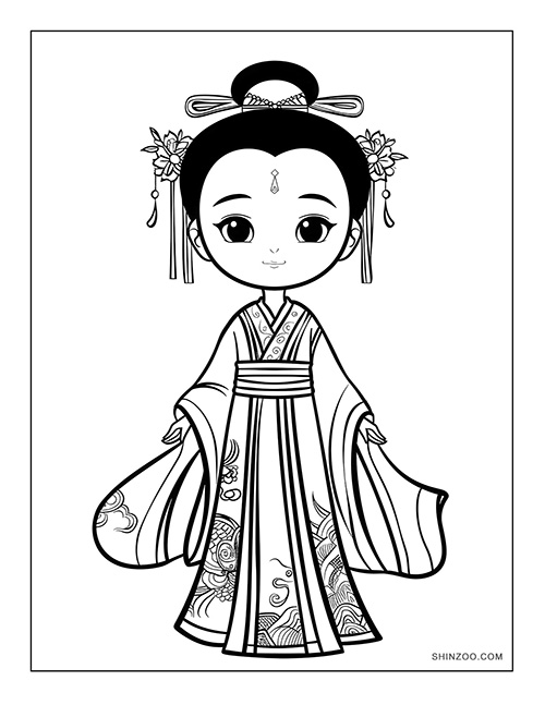 Ancient Chinese Princess Coloring Page 03
