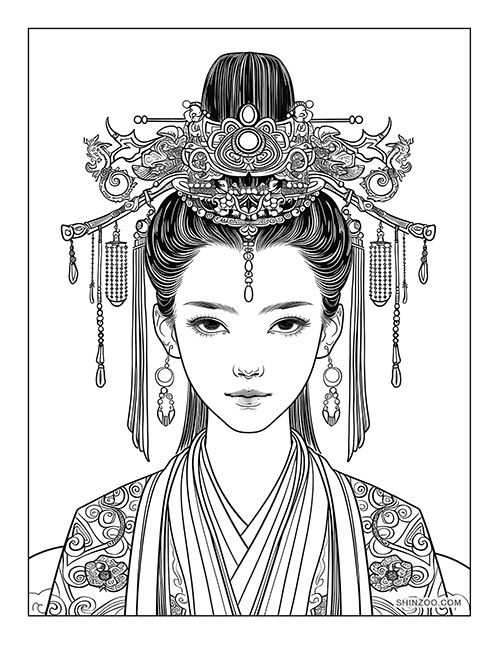 Ancient Chinese Princess Coloring Page 04