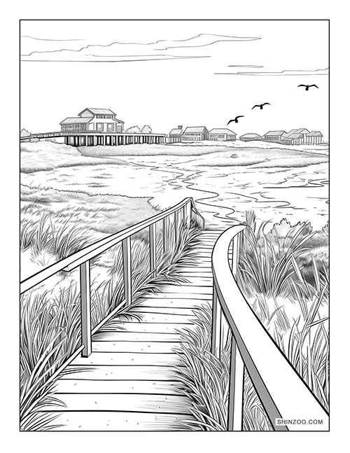 Beach Boardwalk Coloring Page 01