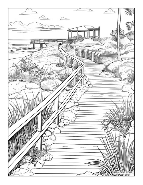 Beach Boardwalk Coloring Page 02