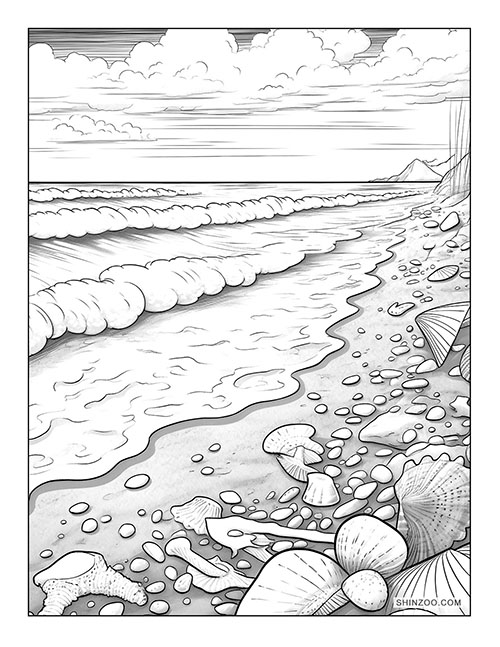 Beach Summer Scene Coloring Page 01