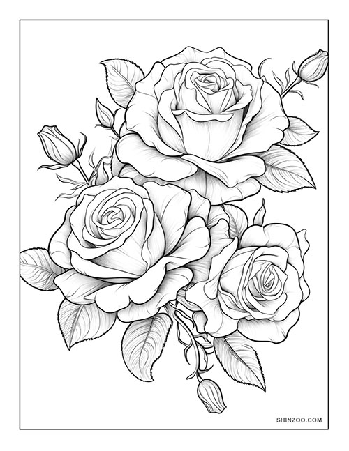 Beautiful Roses Coloring Page 04