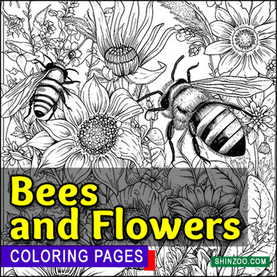 Bees and Flowers Coloring Pages Printable