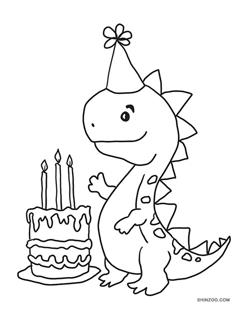 Birthday Dinosaur Coloring Pages 01