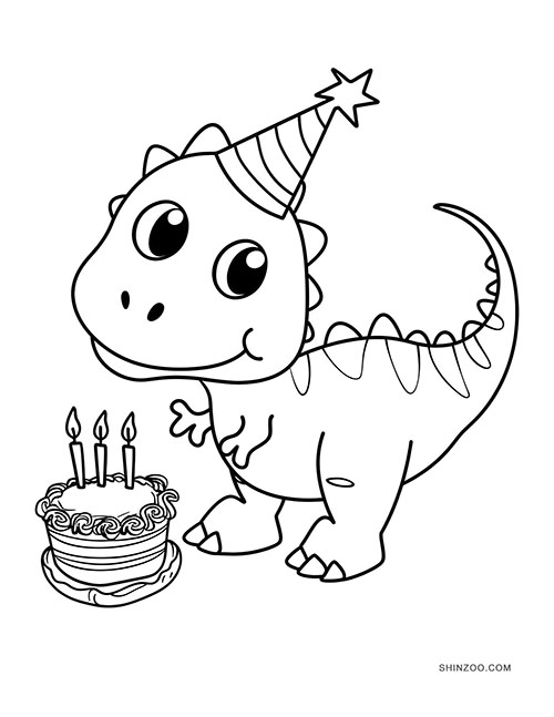 Birthday Dinosaur Coloring Pages 02