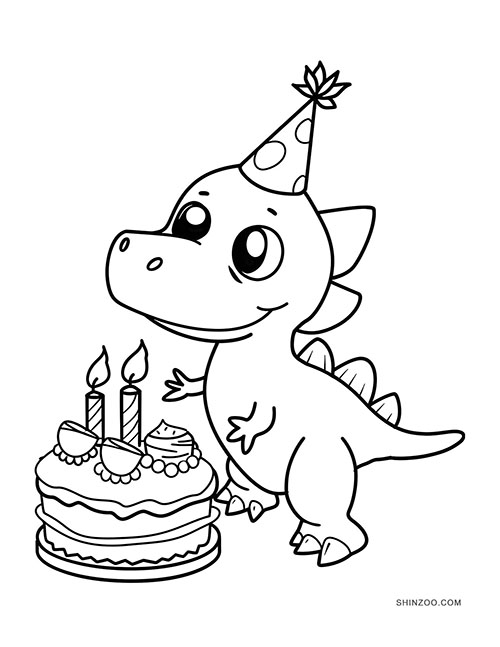 Birthday Dinosaur Coloring Pages 03