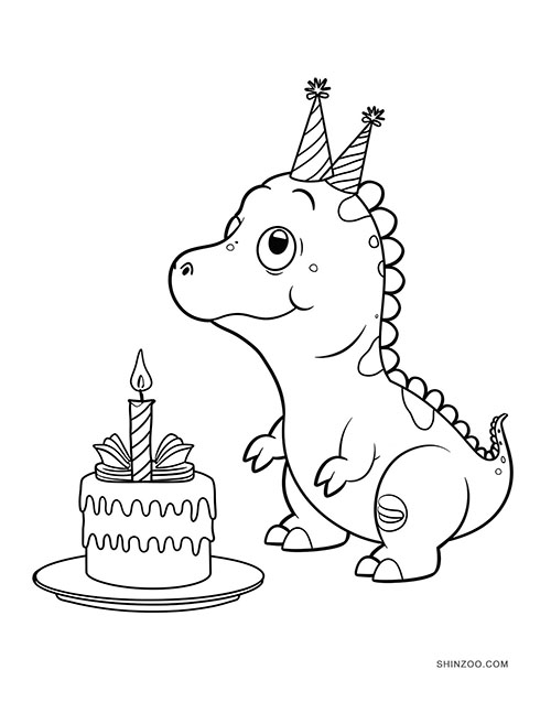 Birthday Dinosaur Coloring Pages 04