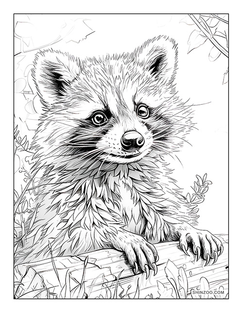 Raccoon in the City Coloring Page 04
