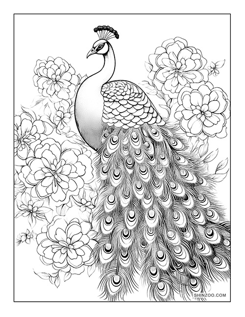 Floral Peacock Coloring Page 01
