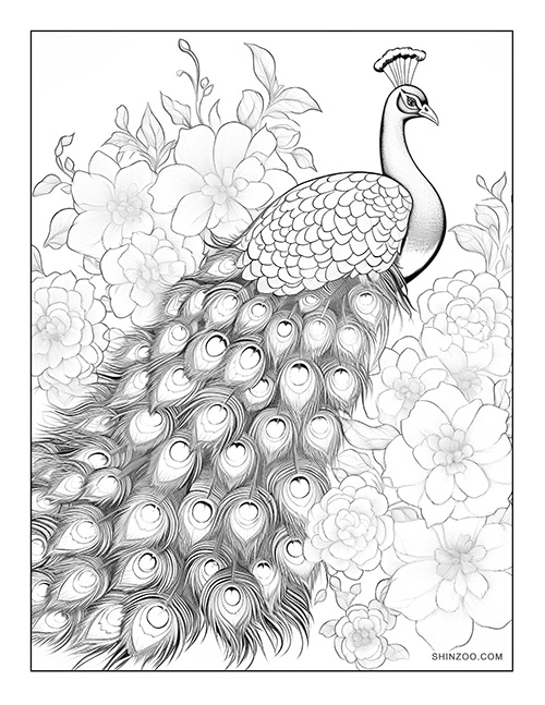 Floral Peacock Coloring Page 02