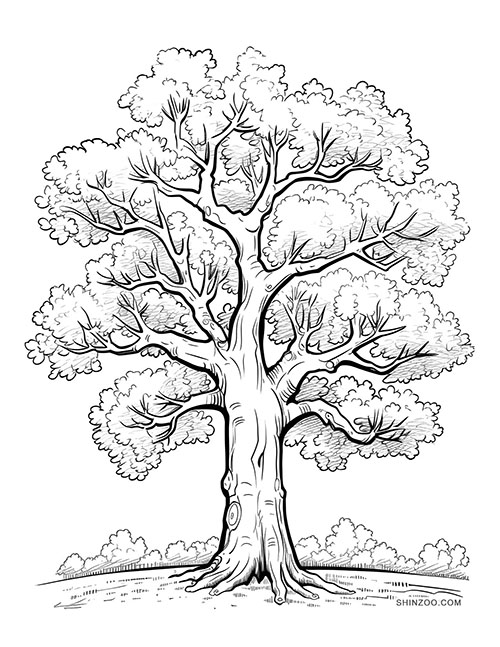 Grand Oak Tree Coloring Page 01