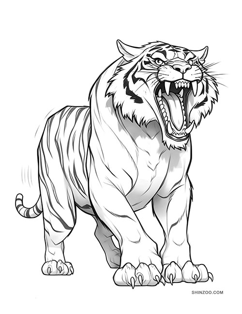 Growling Tiger Coloring Page 02