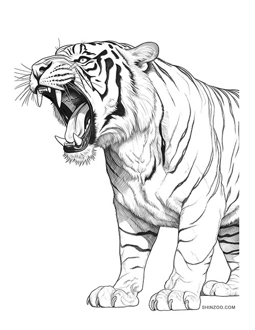 Growling Tiger Coloring Page 03