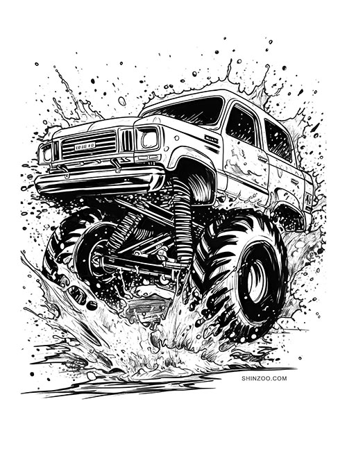 Heavy Monster Trucks Coloring Page 02