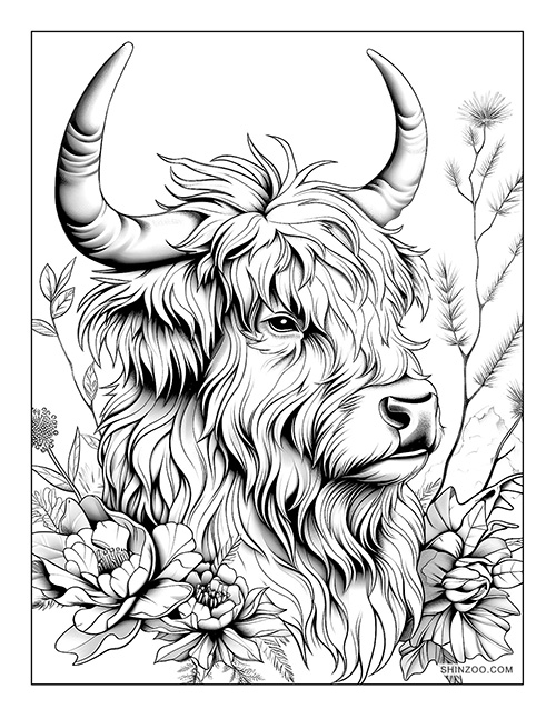 Highland Cow Coloring Page 03