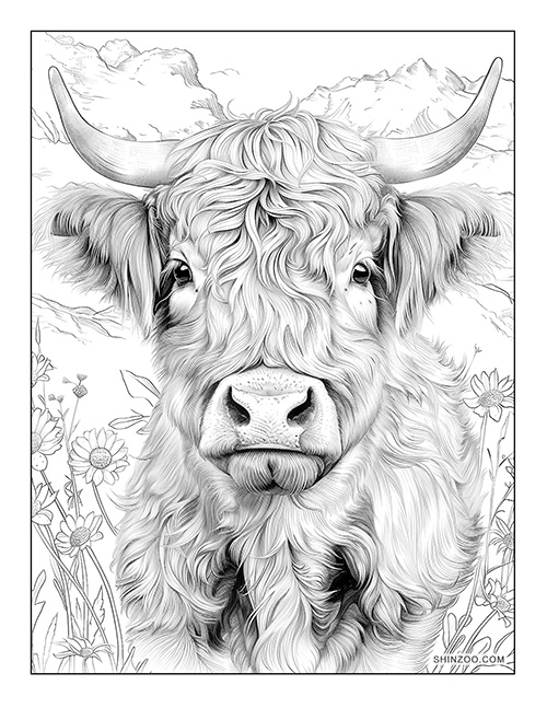 Highland Cow Coloring Page 04