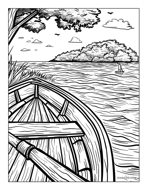 Island Boat Coloring Page 01