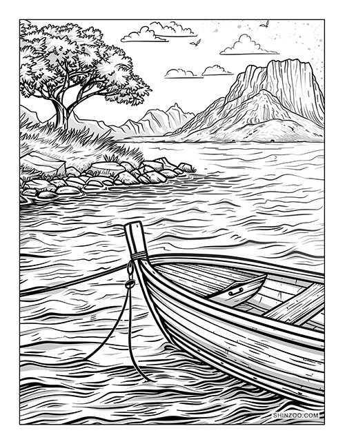 Island Boat Coloring Page 02