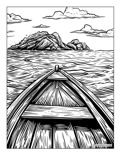 Island Boat Coloring Page 03