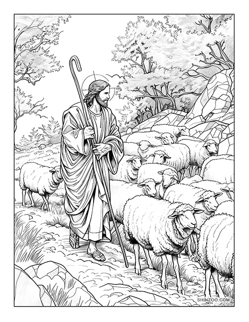 Jesus the Good Shepherd Coloring Page 02