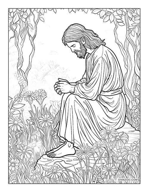 Jesus in the Garden of Gethsemane Coloring Page 02