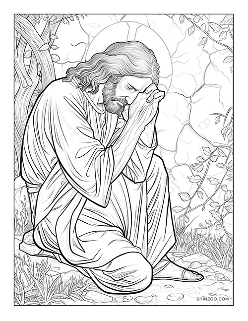 Jesus in the Garden of Gethsemane Coloring Page 04
