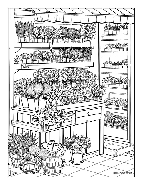 Korean Flower Shop Coloring Page 01