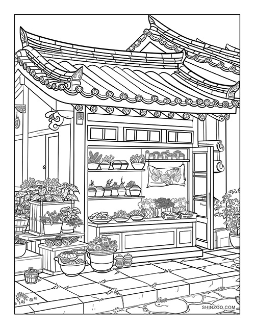 Korean Flower Shop Coloring Page 02