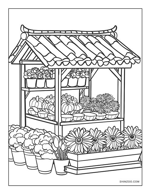 Korean Flower Shop Coloring Page 03