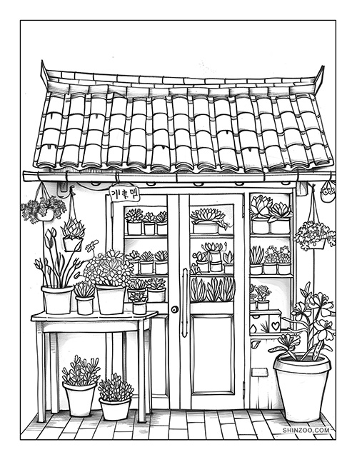 Korean Flower Shop Coloring Page 04