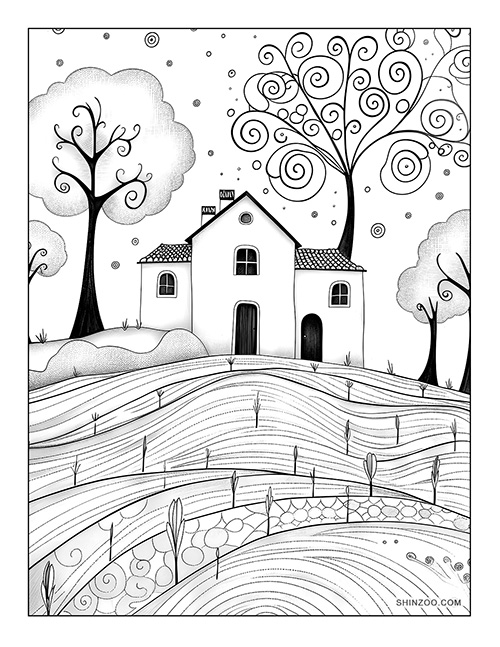 Landscape Illustration Coloring Page 01