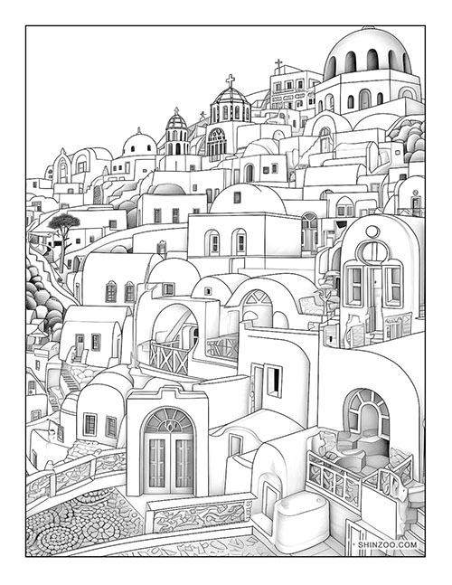 Lovely Santorini Coloring Page 01