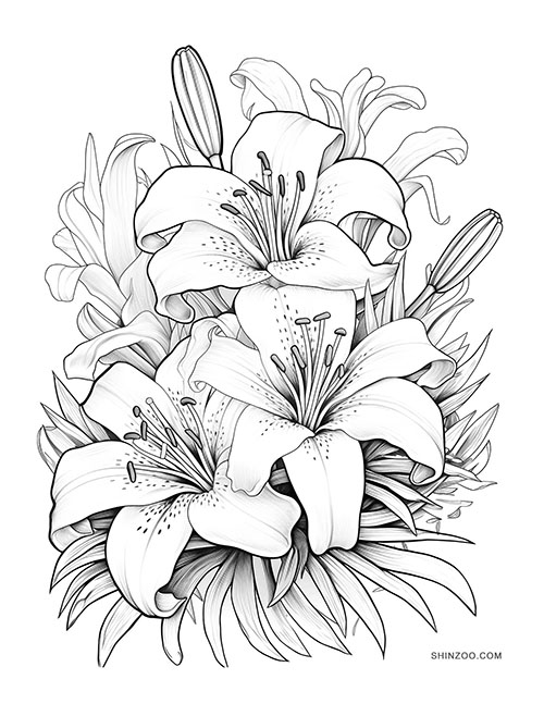 Majestic Lilies Coloring Page 01