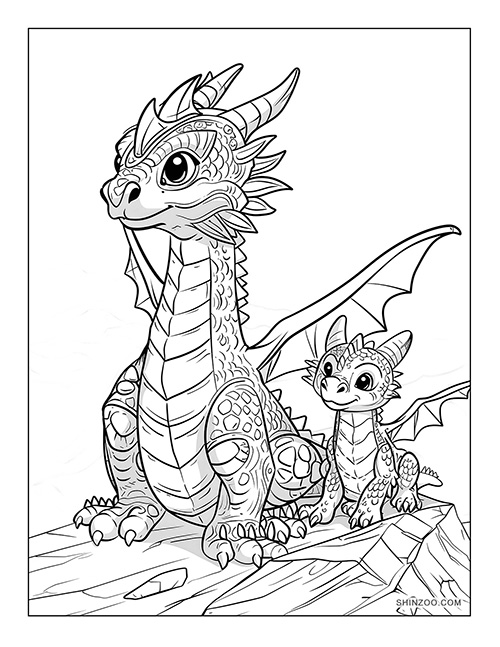 Mother and Baby Dragons Coloring Page 03