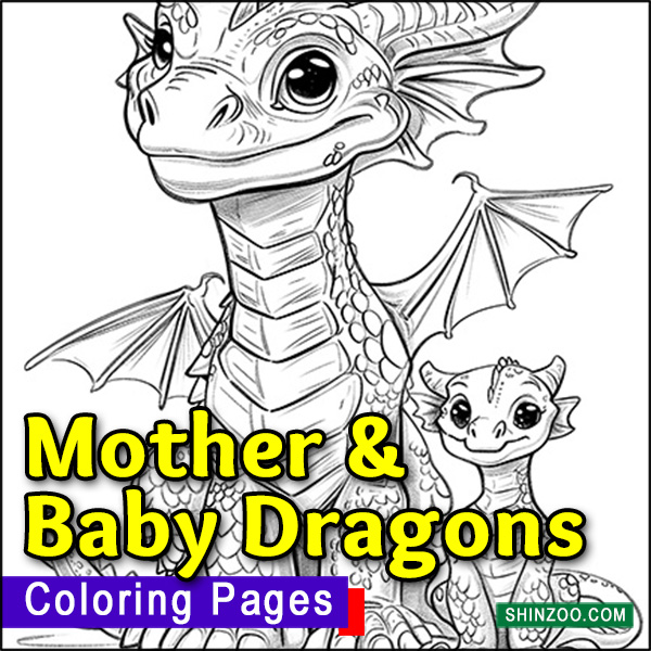 Mother and Baby Dragons Coloring Pages Printable