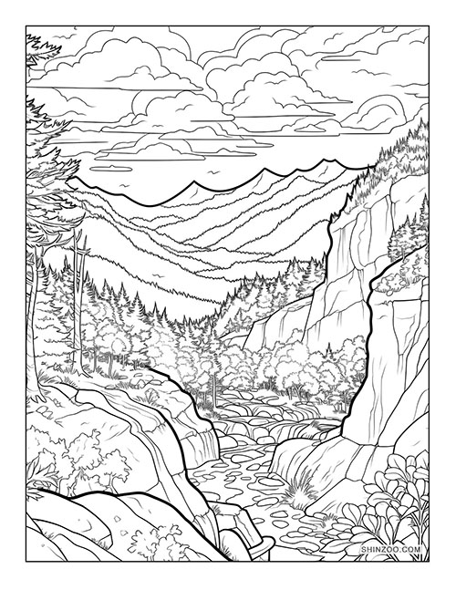Mountain View Coloring Page 01