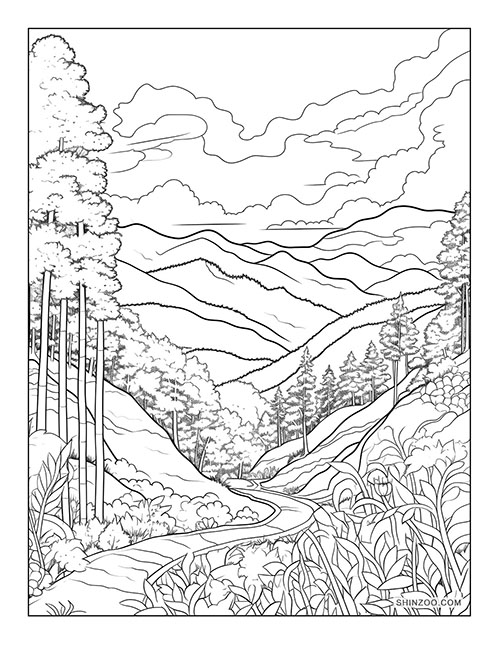 Mountain View Coloring Page 02