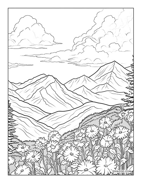 Mountain View Coloring Page 03