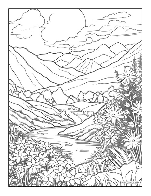 Mountain View Coloring Page 04