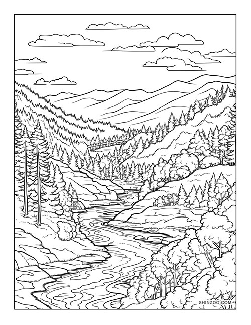 Mountain View Coloring Page 06