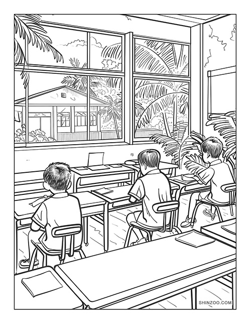 Philippine Classroom Scene Coloring Page 01