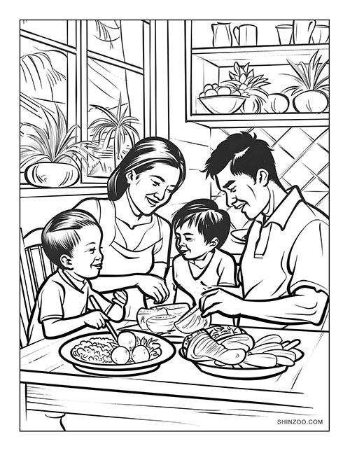 Philippine Family Dinner Scene Coloring Page 04