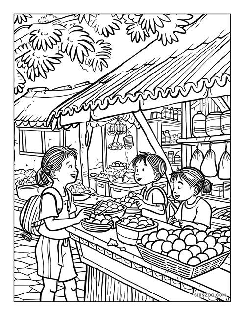 Philippine Market Scene Coloring Page 01