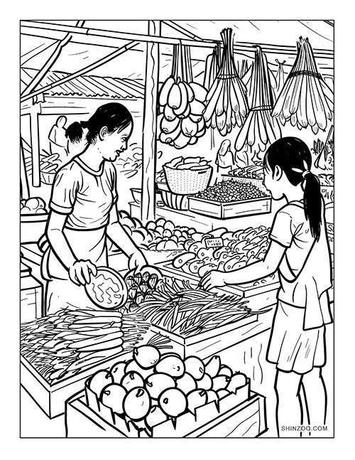 Philippine Market Scene Coloring Page 02